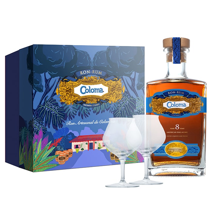 Coloma Rum 8yo 0,7l 40% + dárková kazeta 2x skleničky Coloma Rum 8yo 0,7l 40% + dárková kazeta 2x skleničky